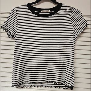 Heart & Hips - Black & White Stripe Ribbed Short-Sleeve Top